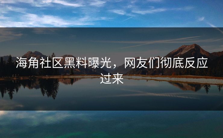 海角社区黑料曝光，网友们彻底反应过来