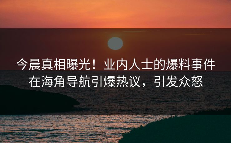 今晨真相曝光！业内人士的爆料事件在海角导航引爆热议，引发众怒