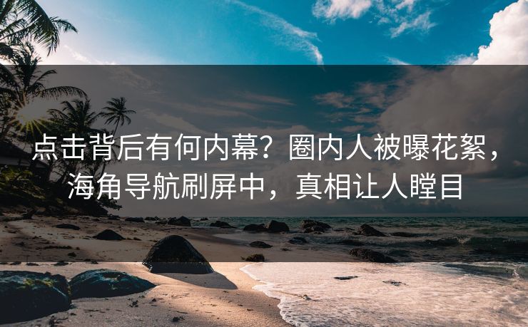点击背后有何内幕？圈内人被曝花絮，海角导航刷屏中，真相让人瞠目