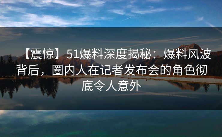 【震惊】51爆料深度揭秘：爆料风波背后，圈内人在记者发布会的角色彻底令人意外
