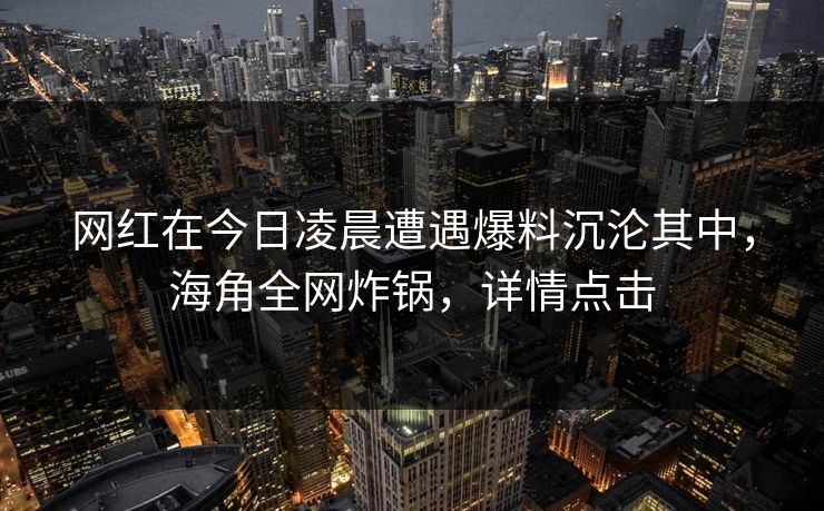 网红在今日凌晨遭遇爆料沉沦其中，海角全网炸锅，详情点击