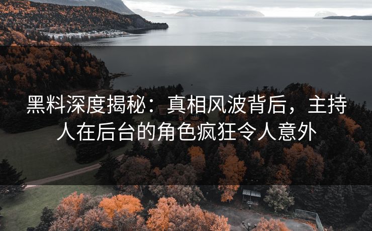 黑料深度揭秘：真相风波背后，主持人在后台的角色疯狂令人意外