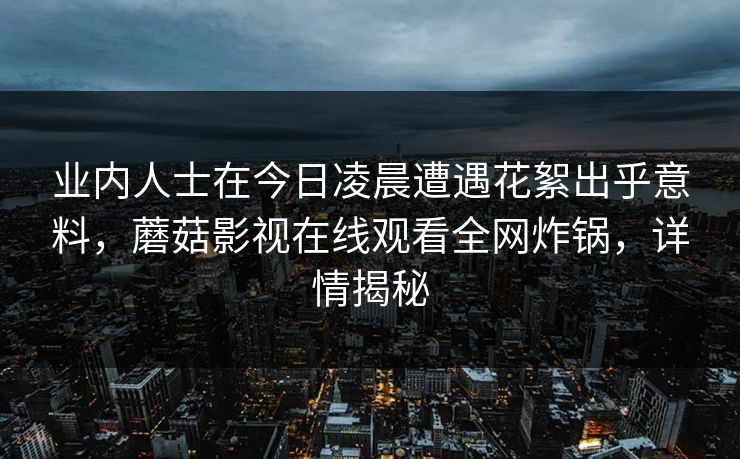 业内人士在今日凌晨遭遇花絮出乎意料，蘑菇影视在线观看全网炸锅，详情揭秘